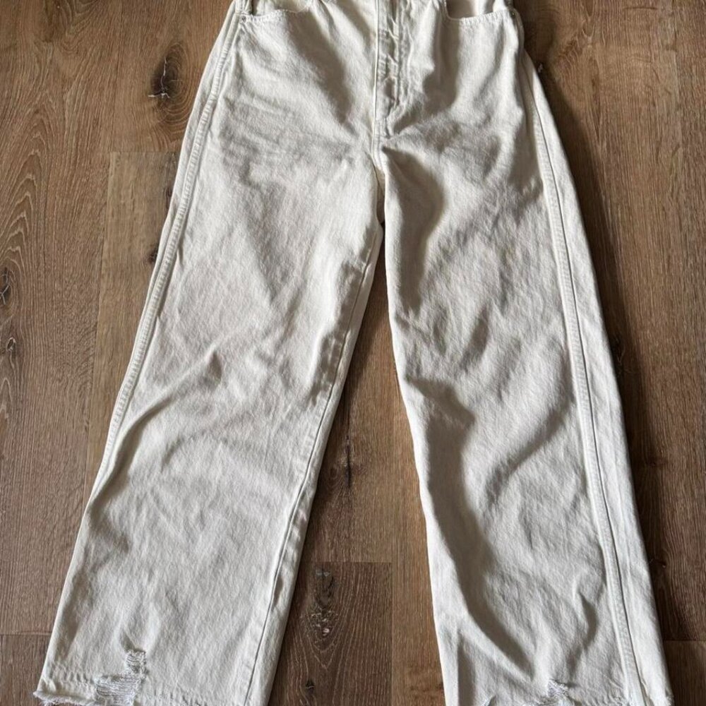 AMO Ava Ultra High-Rise Cropped Wide-Leg Jeans size 28 in Sabine Bone